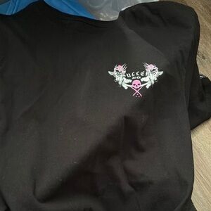 Black Graphic T-Shirt with Pink Skull Design